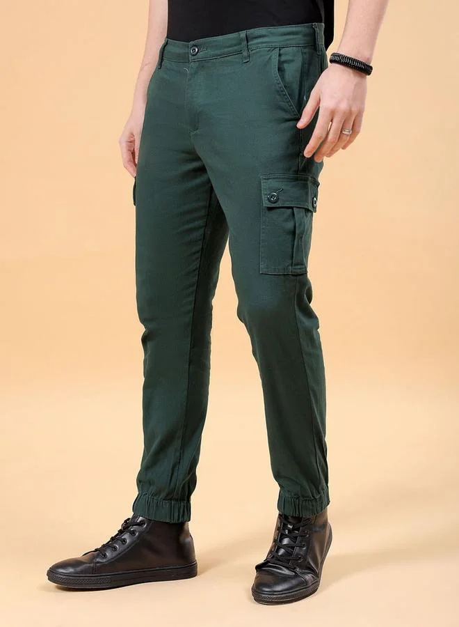 The Indian Garage Co The Indian Garage Co Men Dark Green Slim Fit Cargo Pants