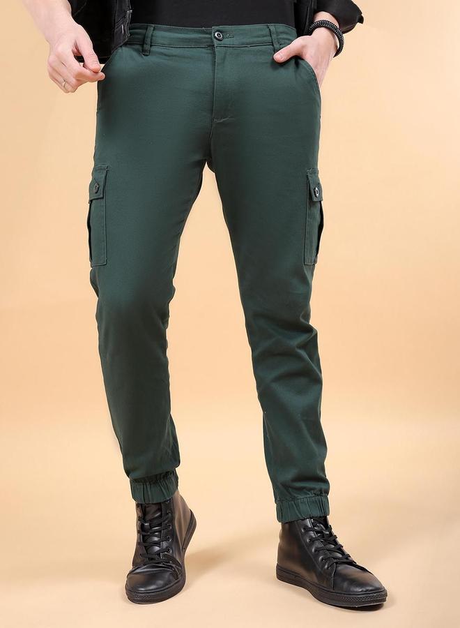 The Indian Garage Co Men Dark Green Slim Fit Cargo Pants - Image 1