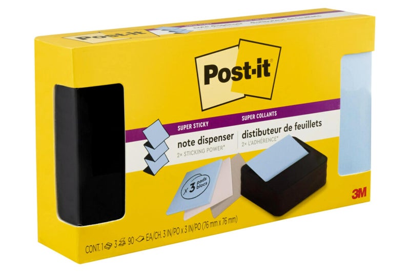 Post-it حامل ملاحظات بوست-إت الحديثة باللون الأسود - يتضمن حامل و 3 دفاتر ملاحظات لاصقة فائق الالتصاق 2X قوة الالتصاق (WAVE-330-BKVP) - Image 3