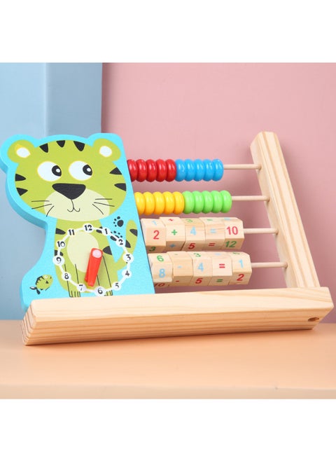 Children's Multifunctional Wooden Cartoon Animal Clock Computing Rack Early Childhood Education Educational Math Add And Subtract Computing Toys-Color:[clock Calculation Stand] Tiger Style