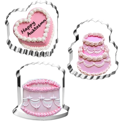 Auktosmn Vintage Cake Cookie Cutters Set - 3-Piece - 3.7 Inch - Stainless Steel - Dishwasher Safe - Perfect for Birthday, Wedding, Christmas, and Holiday Cookies (Heart, Scallop Designs) - Image 1