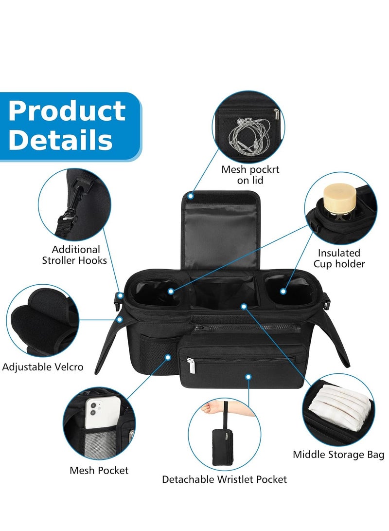 Universal Stroller Organizer with Insulated Cup Holder - Detachable Phone Bag & Shoulder Strap, Fits for Stroller Like Uppababy, Baby Jogger, Britax, BOB, Umbrella and Pet Stroller - Image 4