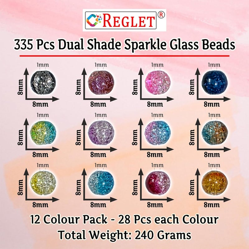 REGLET 335 Pcs Dual Shade Sparkle Glass Beads for Bracelet Making Kit - Beads for Jewellery Making Kit - Bead Bracelet Making - Crystal Bead - Beads for Craft - 8mm - Image 2