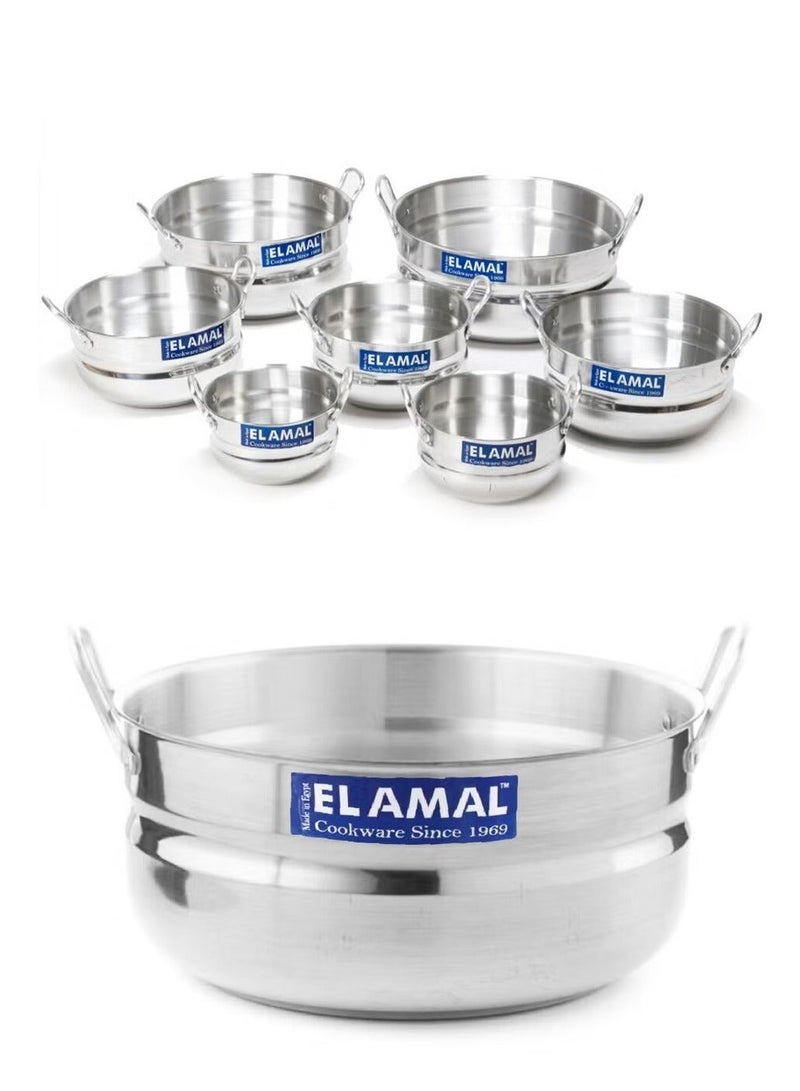 ELAMAL A set of aluminum pots from Al Amal consisting of 7 pots with two handles, Egyptian made, in various sizes including (16/18/20/22/24/28/30 cm), to meet the various cooking needs in your kitchen. - Image 3