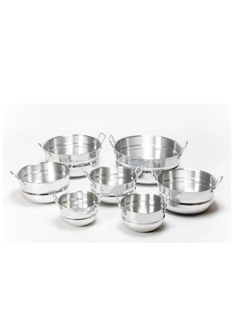 ELAMAL A set of aluminum pots from Al Amal consisting of 7 pots with two handles, Egyptian made, in various sizes including (16/18/20/22/24/28/30 cm), to meet the various cooking needs in your kitchen. - Image 5