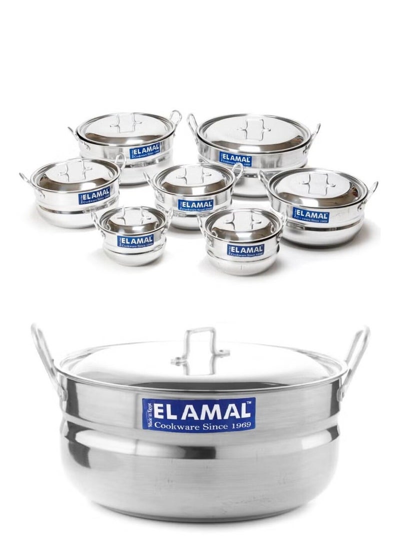 ELAMAL A set of aluminum pots from Al Amal consisting of 7 pots with two handles, Egyptian made, in various sizes including (16/18/20/22/24/28/30 cm), to meet the various cooking needs in your kitchen. - Image 2