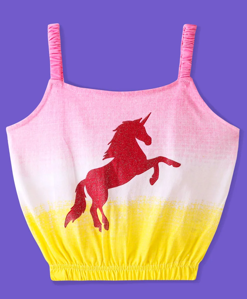 Ollington St. Ollington St. 100% Cotton Ombre Dyed Co-ord Set of Sleeveless Top with Unicorn Glitter Graphic and Joggers - Multicolor