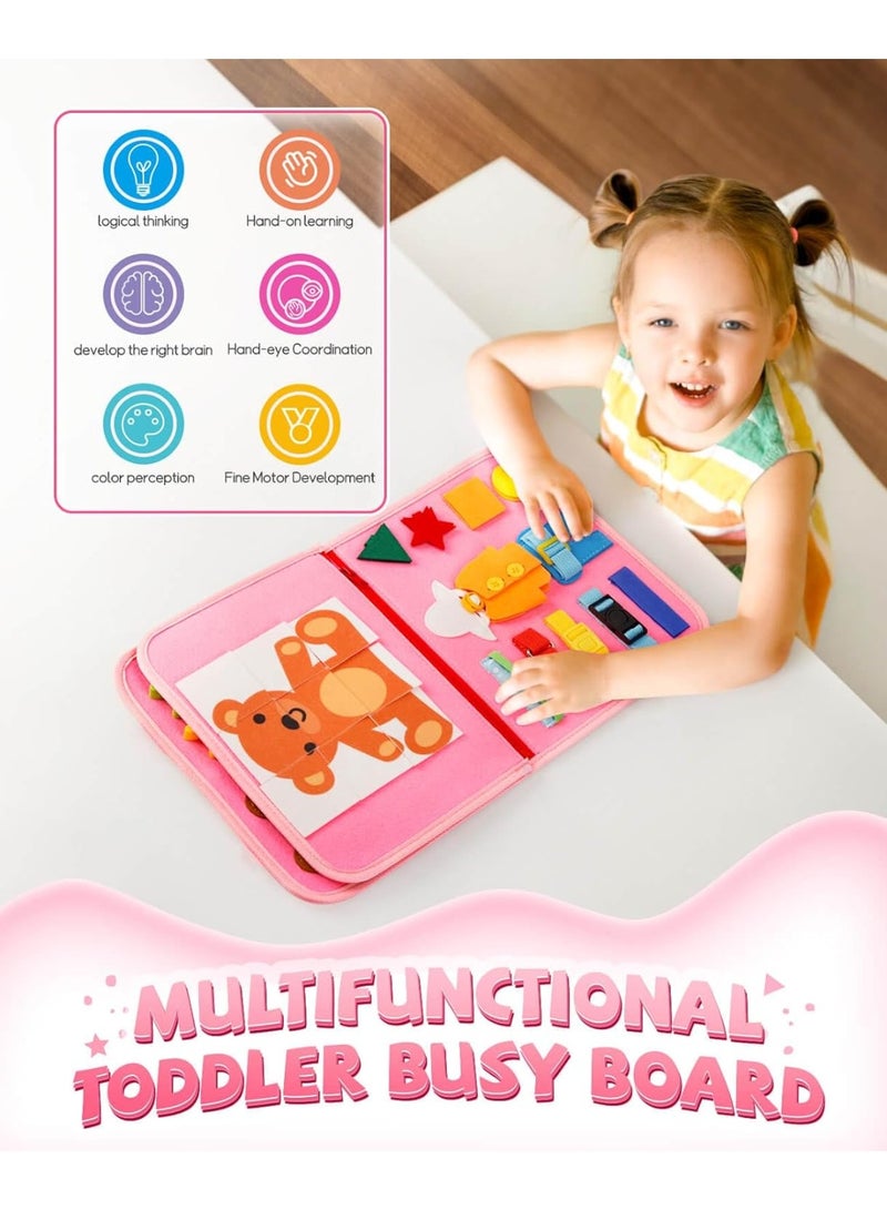 يونيكبيبي كتاب الأنشطة الحسي للأطفال من اللباد، لوحة أنشطة مونتيسوري تعليمية، كتاب هادئ للتعلم المبكر، لعبة أطفال ما قبل المدرسة، كتاب مشغول للسفر مع أنشطة مهارات الحياة، تطوير المهارات الحركية الدقيقة والقدرات الإدراكية، تصميم حورية البحر باللون الوردي - Image 1