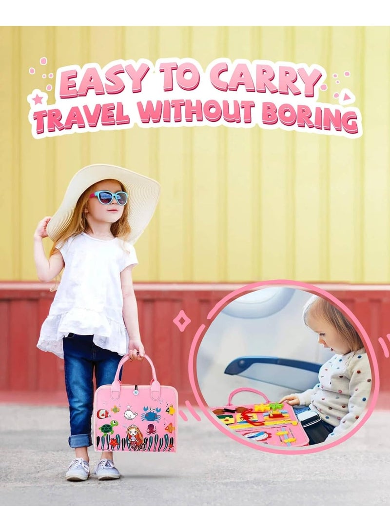 يونيكبيبي كتاب الأنشطة الحسي للأطفال من اللباد، لوحة أنشطة مونتيسوري تعليمية، كتاب هادئ للتعلم المبكر، لعبة أطفال ما قبل المدرسة، كتاب مشغول للسفر مع أنشطة مهارات الحياة، تطوير المهارات الحركية الدقيقة والقدرات الإدراكية، تصميم حورية البحر باللون الوردي - Image 4