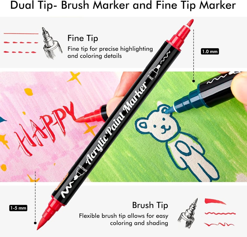 Shuttle Art Dual Tip Acrylic Paint Pens, 48 Colors Fine & Brush Markers for Rock Painting, Ceramic, Wood, Fabric, Glass - Art Set for Kids Adults on Christmas Easter - Image 3