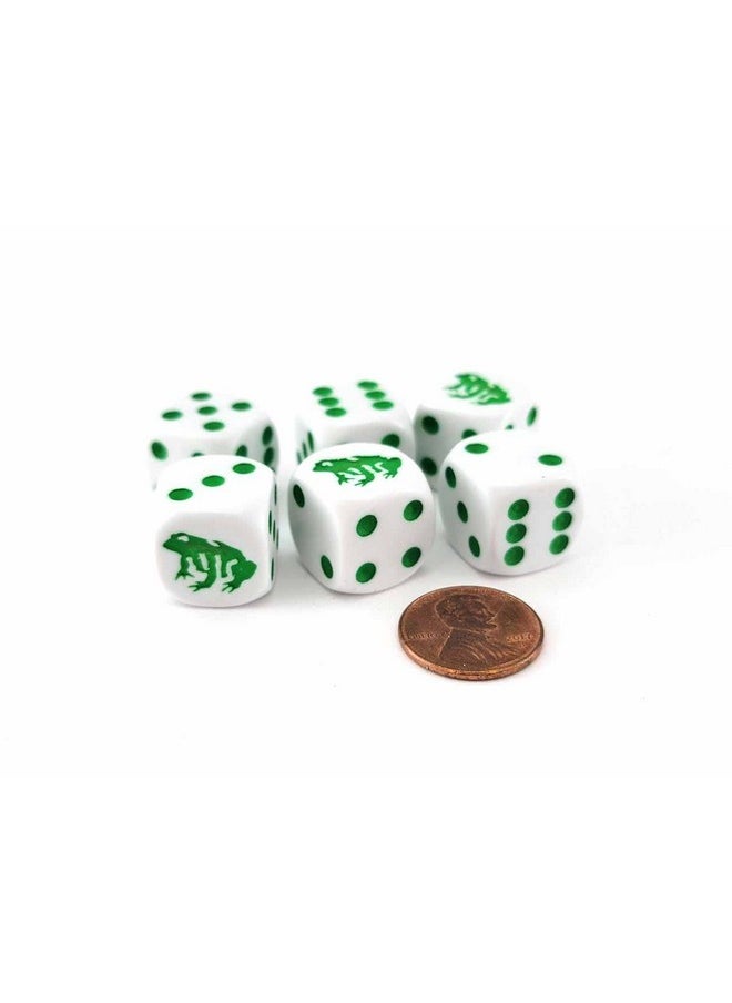 Koplow Games Set of 6 Frog 16mm D6 Round Edged Koplow Animal Dice - White with Green Pips  - Image 1