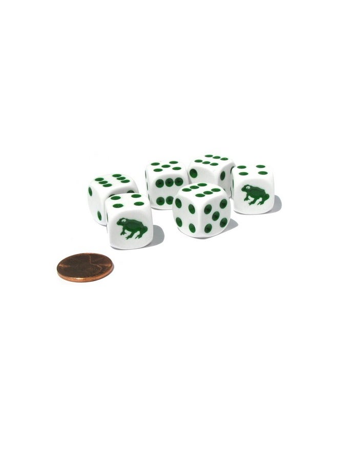 Koplow Games Set of 6 Frog 16mm D6 Round Edged Koplow Animal Dice - White with Green Pips  - Image 5