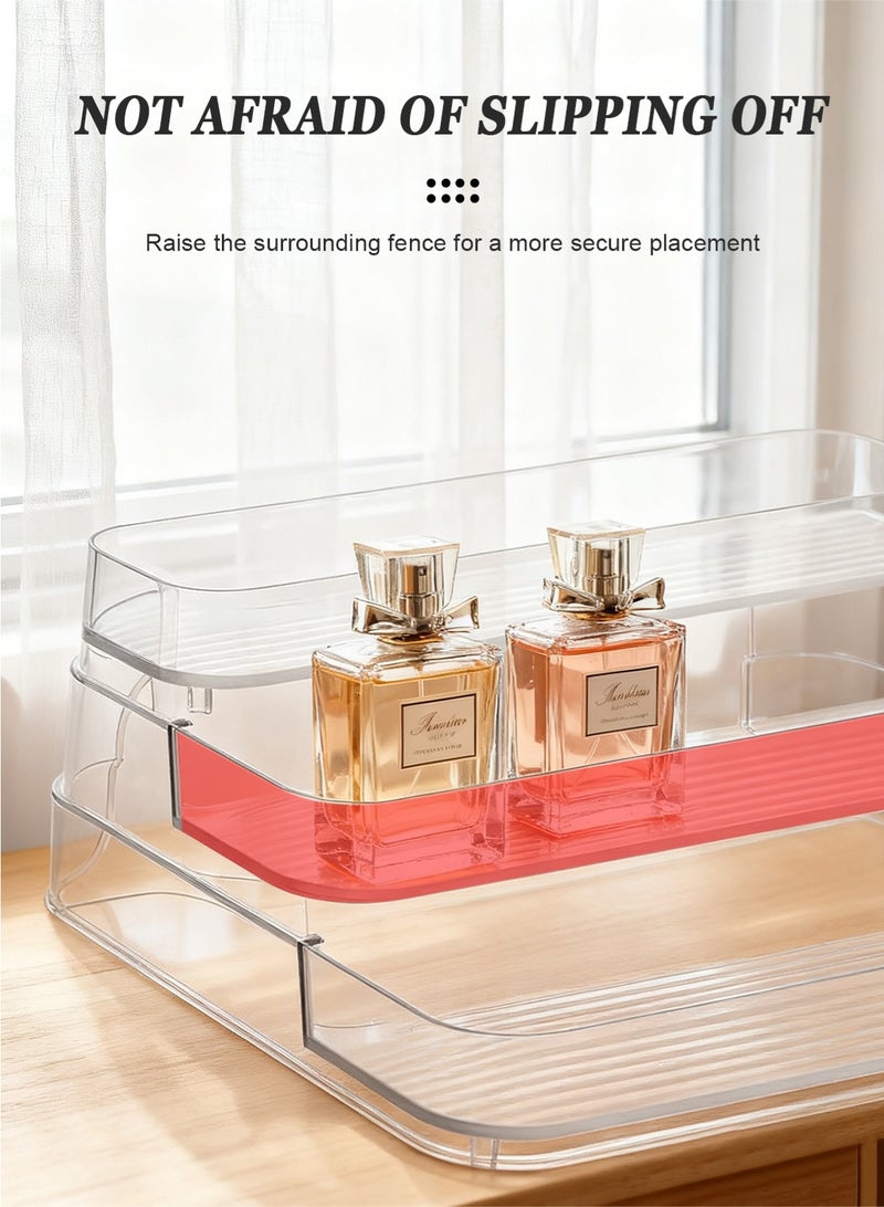 هومار كيت رفوف عرض شفافة من الأكريليك، منظم للعطور ومستحضرات التجميل، رف ثلاثي الطبقات، حامل لمستحضرات العناية بالبشرة، حامل للتوابل، رف شفاف متين للتخزين في خزائن المطبخ والحمام - Image 3
