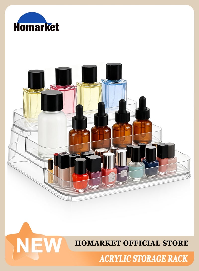 هومار كيت رفوف عرض شفافة من الأكريليك، منظم للعطور ومستحضرات التجميل، رف ثلاثي الطبقات، حامل لمستحضرات العناية بالبشرة، حامل للتوابل، رف شفاف متين للتخزين في خزائن المطبخ والحمام - Image 1
