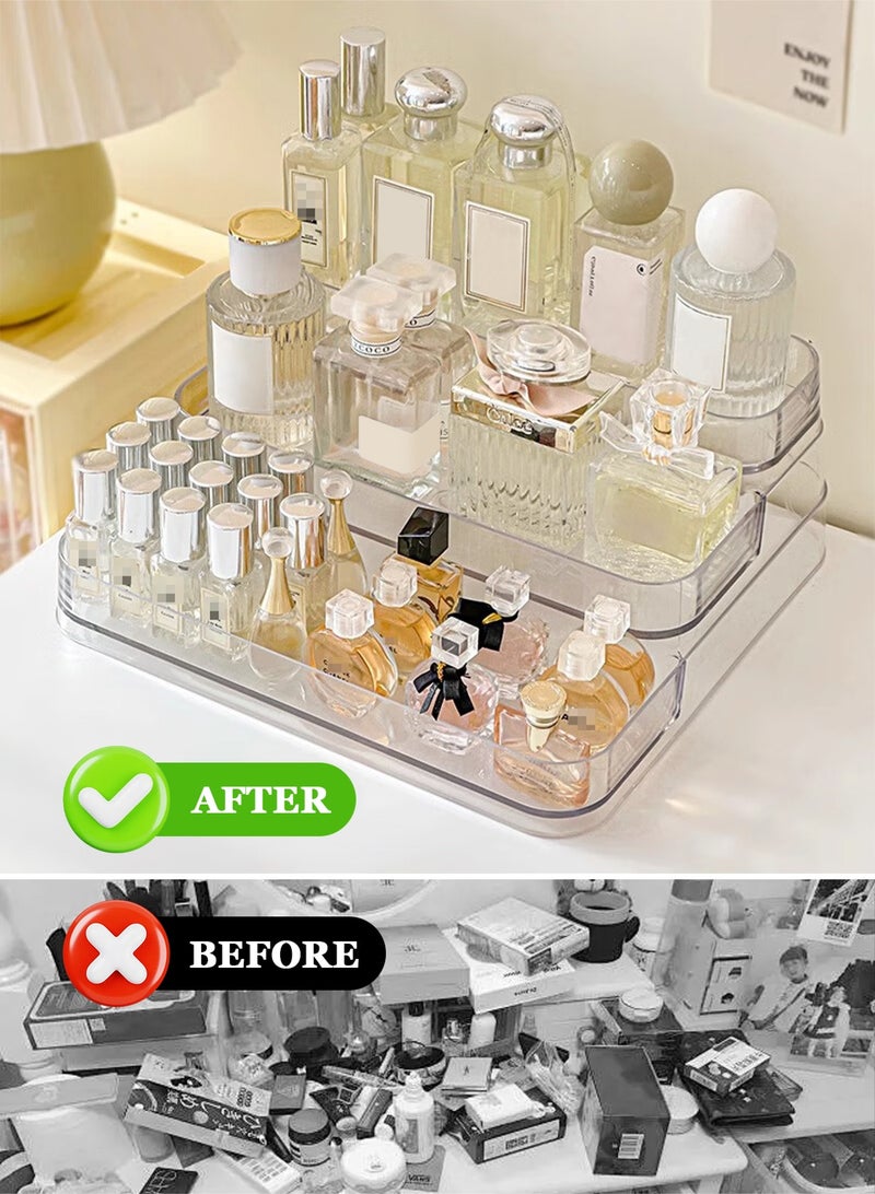 هومار كيت رفوف عرض شفافة من الأكريليك، منظم للعطور ومستحضرات التجميل، رف ثلاثي الطبقات، حامل لمستحضرات العناية بالبشرة، حامل للتوابل، رف شفاف متين للتخزين في خزائن المطبخ والحمام - Image 5