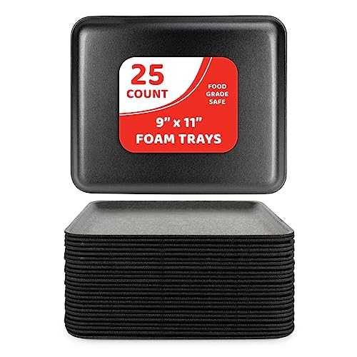 Hygloss Black Foam Trays 9 x 11Inch Pack of 25 Versatile Trays for Crafts Food Ideal Foam Tray for Food Meat Craft Projects Durable Tray Disposable Reusable - Image 1