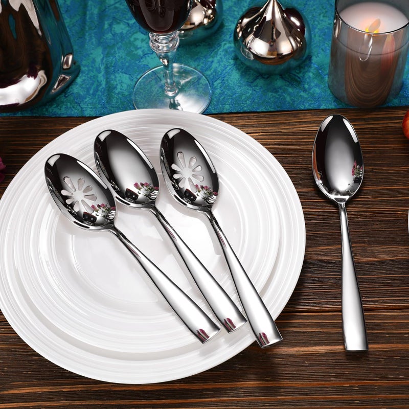 KEAWELL Premium Louis Serving Utensils, 18/10 Stainless Steel, Squared Edge Design, Mirror Finish, Dishwasher Safe (Slotted Spoons, Set of 2) - Image 5