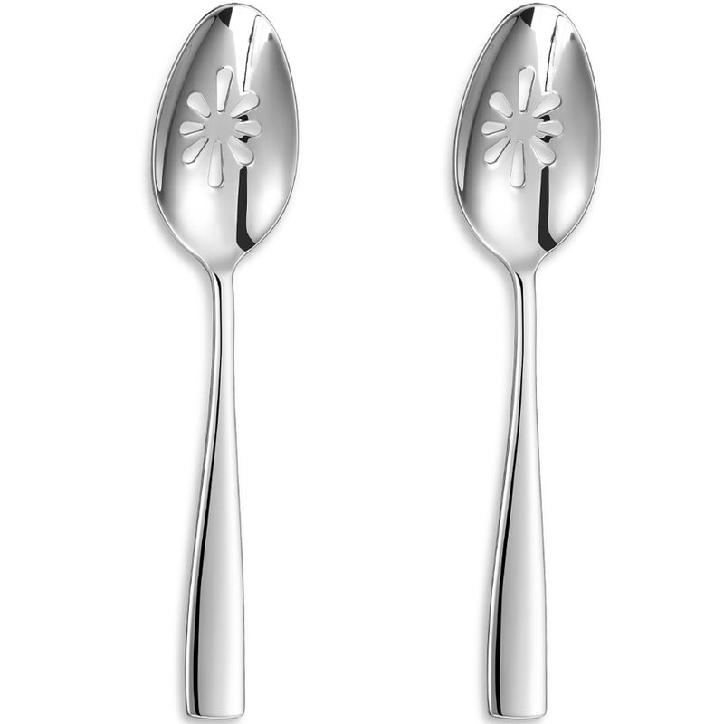 KEAWELL Premium Louis Serving Utensils, 18/10 Stainless Steel, Squared Edge Design, Mirror Finish, Dishwasher Safe (Slotted Spoons, Set of 2) - Image 1