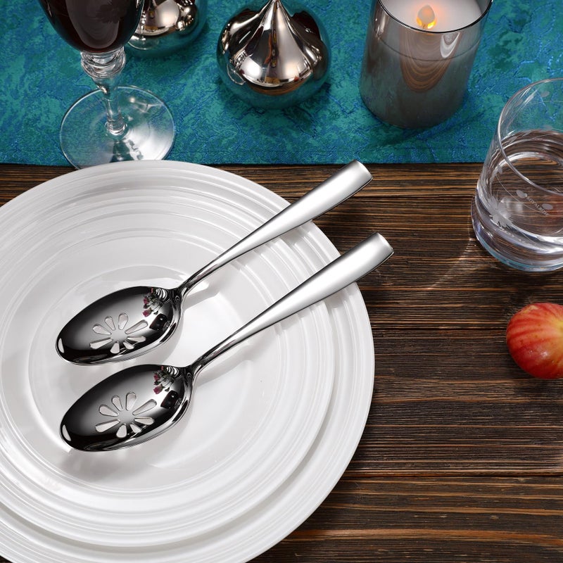 KEAWELL Premium Louis Serving Utensils, 18/10 Stainless Steel, Squared Edge Design, Mirror Finish, Dishwasher Safe (Slotted Spoons, Set of 2) - Image 3