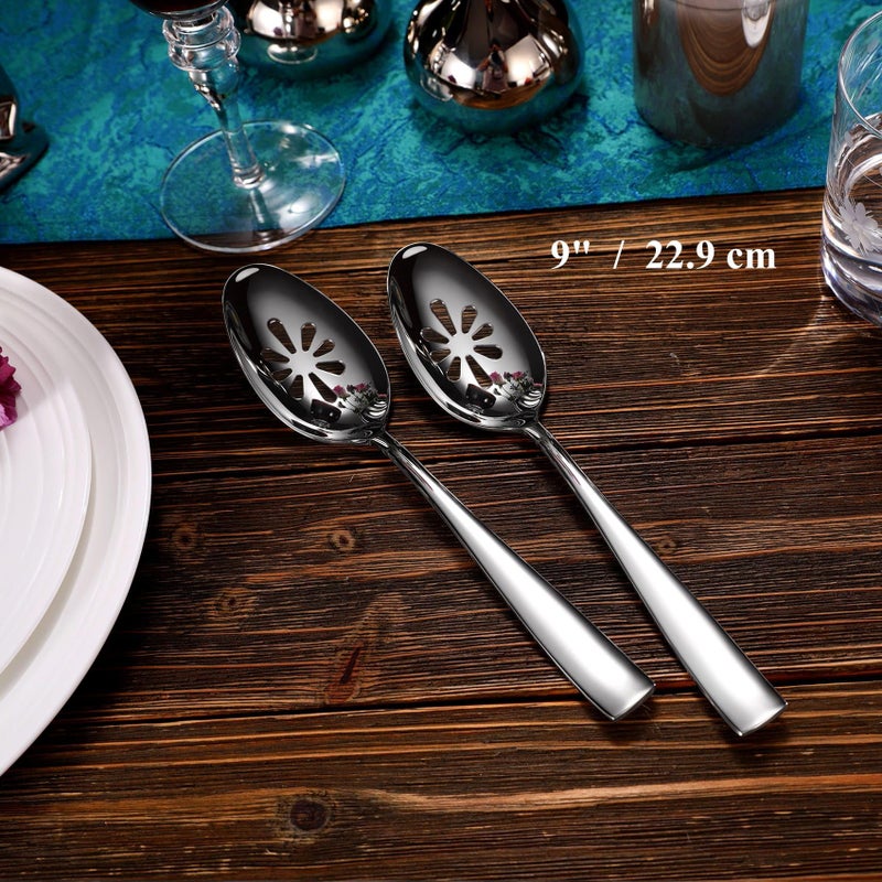 KEAWELL Premium Louis Serving Utensils, 18/10 Stainless Steel, Squared Edge Design, Mirror Finish, Dishwasher Safe (Slotted Spoons, Set of 2) - Image 2