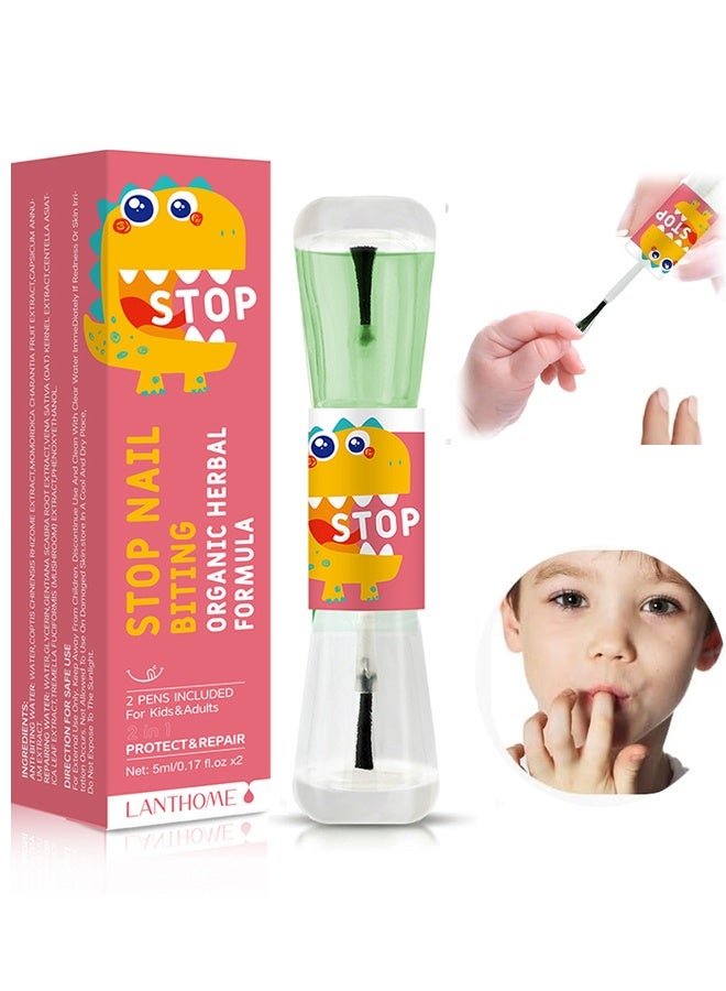 Lanthome Stop Nail Biting, Nail Biting Prevention for Adults, 2-in-1 Stop Biting Nails, Clear Nail Varnish, Stop and Grow Nail Biting, Thumb Sucking Prevention 5ml*2 - Image 1