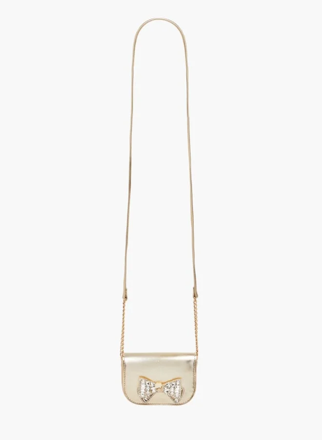 Celeste Girls Bow Embellished Crossbody Bag with Chain Strap and Button Closure