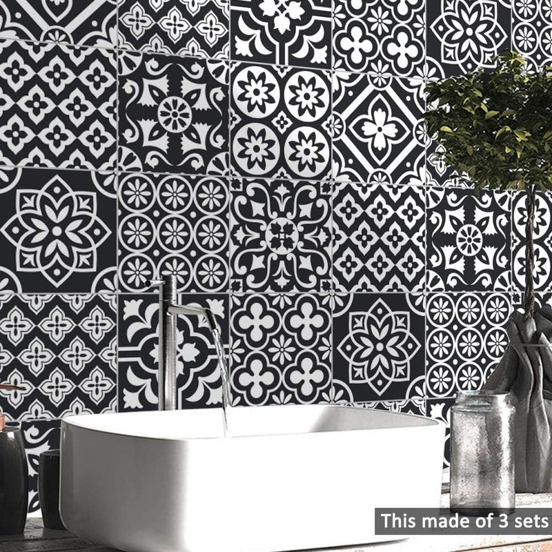 Alwayspon Floor Wall Tile Transfers Sticker for Home Decor, Peel & Stick self-Adhesive splashback, Tile Decals for Living Room Kitchen Bathroom Decor, 10 Pieces (Black and White, 20x20cm) - Image 4