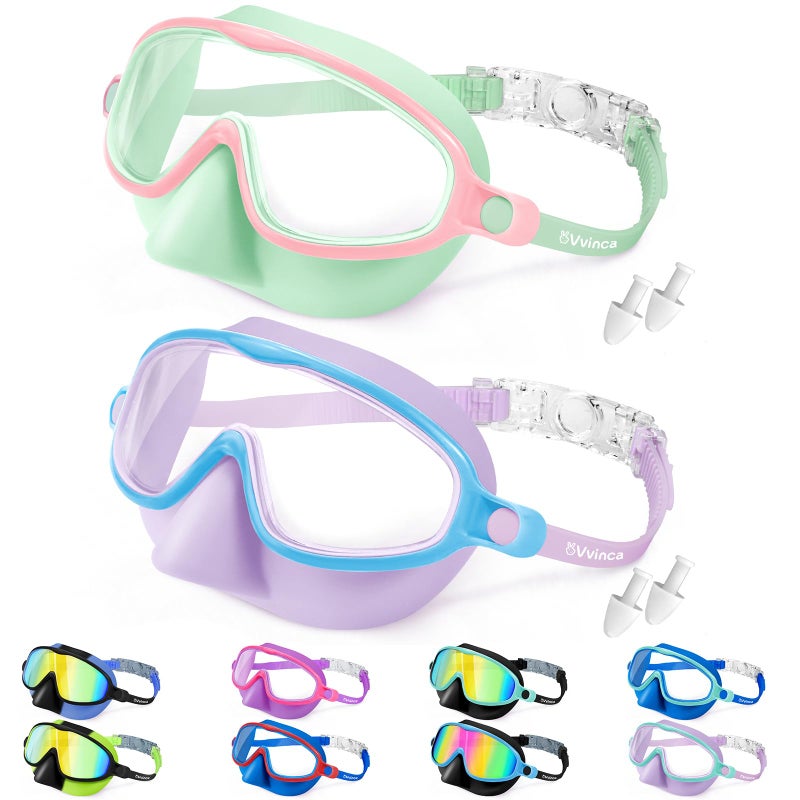 Vvinca Swim Goggles with Nose Cover 2 Pack Wide View Diving Mask AntiFog UV No Leak Toddlers Swimming Goggles for Kids 312 - Image 2