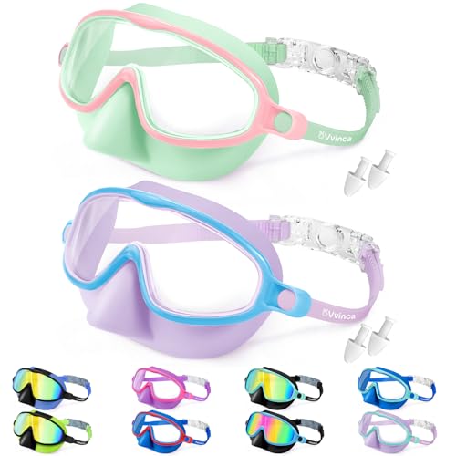 Vvinca Swim Goggles with Nose Cover 2 Pack Wide View Diving Mask AntiFog UV No Leak Toddlers Swimming Goggles for Kids 312 - Image 1