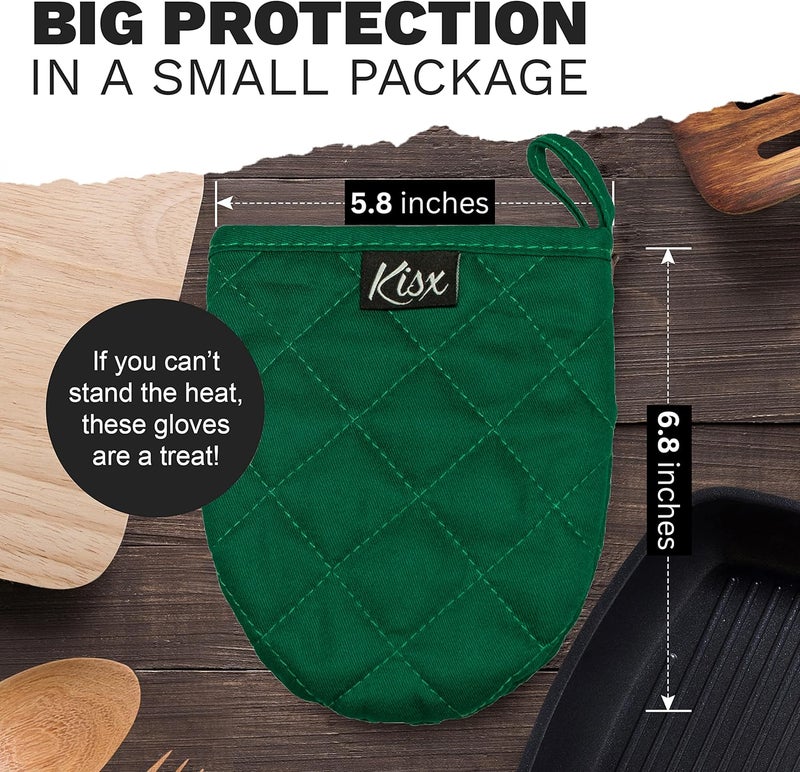 Kisx Oven Mitts Heat Resistant – (Green) Mini Oven Mitts, Silicone Gloves Heat Resistant, Kitchen Gloves for Cooking, Silicone Oven Mitts & Pot Holders Sets, Kitchen Pot Holders & Oven Mitts Sets - Image 2