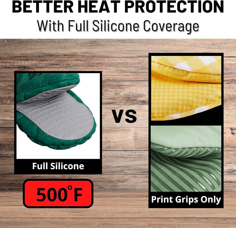 Kisx Oven Mitts Heat Resistant – (Green) Mini Oven Mitts, Silicone Gloves Heat Resistant, Kitchen Gloves for Cooking, Silicone Oven Mitts & Pot Holders Sets, Kitchen Pot Holders & Oven Mitts Sets - Image 4