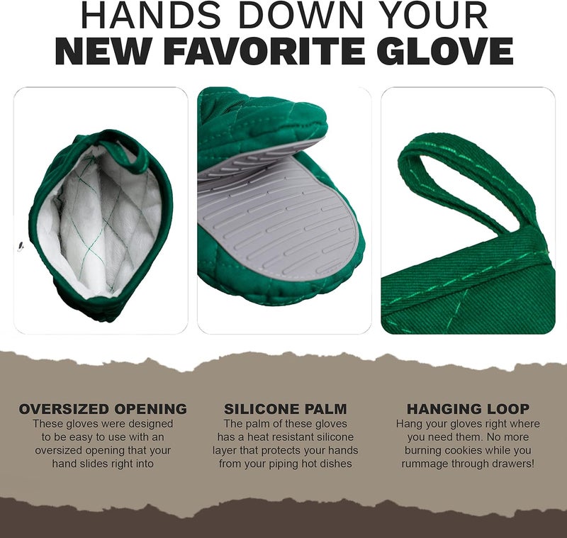 Kisx Oven Mitts Heat Resistant – (Green) Mini Oven Mitts, Silicone Gloves Heat Resistant, Kitchen Gloves for Cooking, Silicone Oven Mitts & Pot Holders Sets, Kitchen Pot Holders & Oven Mitts Sets - Image 3