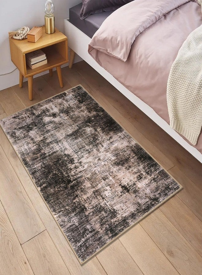 IOHOUZE Small Abstract Area Rug 2x3 Ft Entryway Rugs Washable Door Mat Indoor Entrance, Rubber Backed Throw Rugs, Printed Faux Wool Non Slip Floor Carpet for Foyer Front Door Sink, Brown/Rust - Image 2