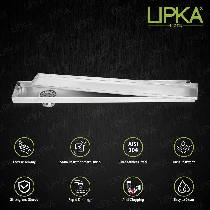 Lipka قناة تصريف الدش من ماربل ليبكا 36 × 4 بوصة | تصريف مياه الصرف الصحي للأرضيات من ماربل 21 مم | قناة تصريف دش غير مرئية من الفولاذ المقاوم للصدأ 304 للحمام والشرفة مع فخ الصراصير وثقب جانبي - Image 4