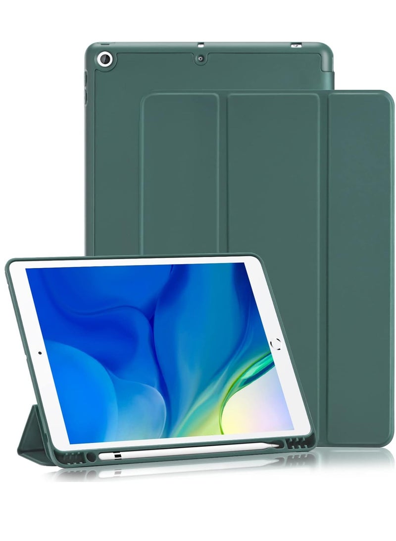 ELTRAZONE iPad 9th/8th/7th Generation Case (2021/2020/2019) - iPad 10.2-Inch Case with Pencil Holder, Slim Soft TPU Back Smart Magnetic Stand (Dark Green) - Image 1