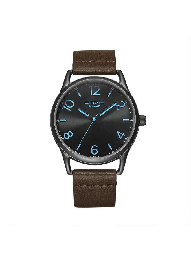 Sonata Poze Quartz Analog Black Dial PU Leather Strap Watch for Men-SP70014QL01W - Image 3