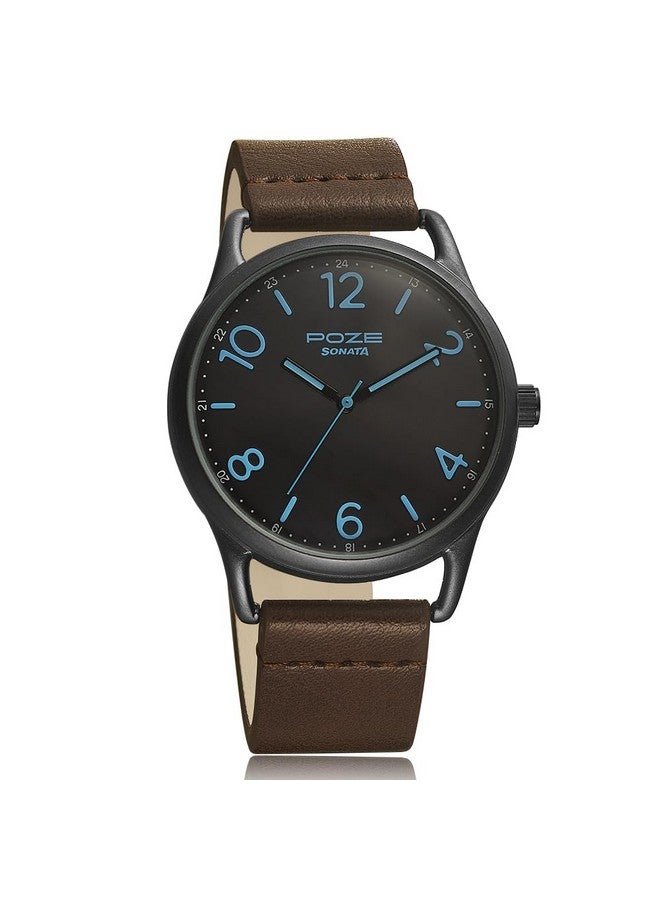 Sonata Poze Quartz Analog Black Dial PU Leather Strap Watch for Men-SP70014QL01W - Image 1