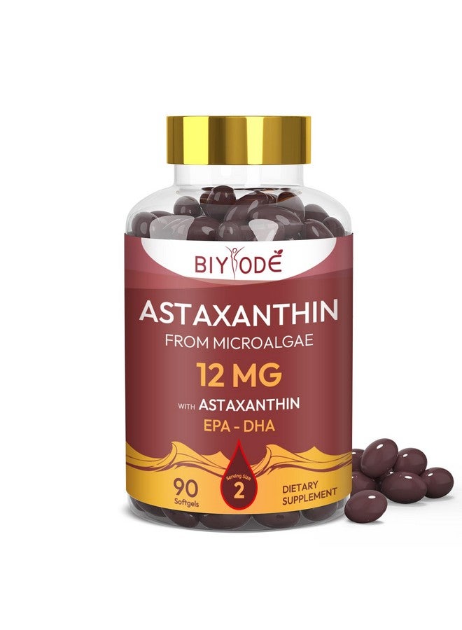 BIYODE مكملات أستازانتين BIYODE مضادات الأكسدة جيلاتين طري: أستازانتين 12 ملغ قوة قصوى من الطحالب الدقيقة EPA-DHA تدعم صحة الجلد وصحة القلب والأوعية الدموية وتحسن الدورة الدموية وصحة المناعة (90 جيلاتين طري) - Image 1