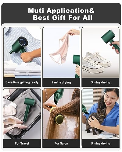 7MAGIC High-Speed Hair Dryer with 110,000RPM Brushless Motor for Fast Drying, Low Noise Blow Dryer with Tri-Colour LED Light Ring, 1400W Ionic Hair Dryer for Home and Travel, Magnetic Nozzle, Green - Image 5
