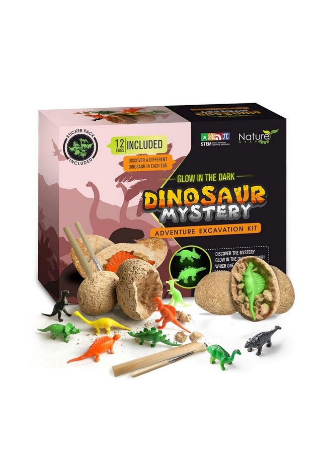 Nature Gear - Dino Dig Kit For Kids Dinosaur Eggs Digging Kit Educational Egg Excavation Kit With 12 Glow In The Dark Mystery Dinosaurs Interactive Archaeology Fossil Toy For Kids Age 3 5 And Up - Image 1