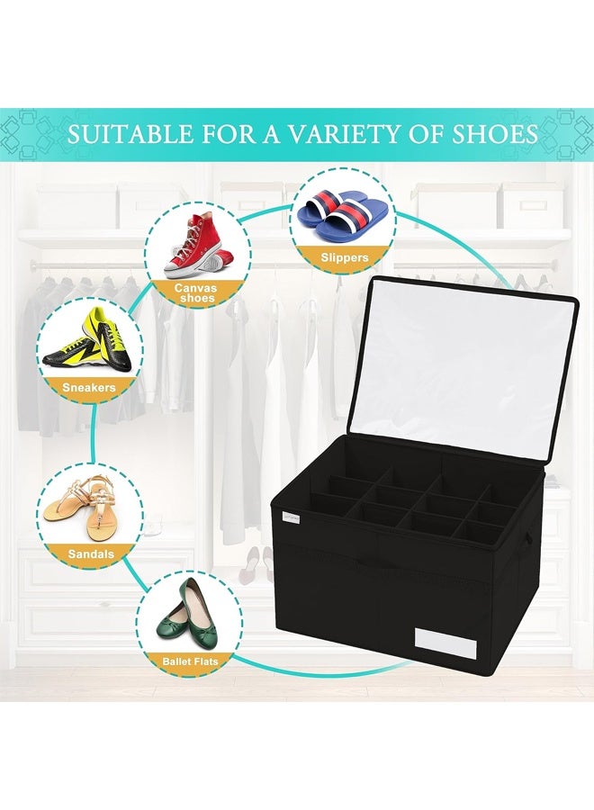 DUNISO Shoe Organizer for Closet, Large Shoe Box Storage Containers with Reinforced Handles, Foldable Shoe Storage Bins with Bottom Support, Space Saving，Dustproof,Durable，Fits up to 16 Pairs, 53*42*33cm，Black - Image 3