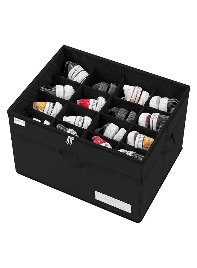 DUNISO Shoe Organizer for Closet, Large Shoe Box Storage Containers with Reinforced Handles, Foldable Shoe Storage Bins with Bottom Support, Space Saving，Dustproof,Durable，Fits up to 16 Pairs, 53*42*33cm，Black - Image 1