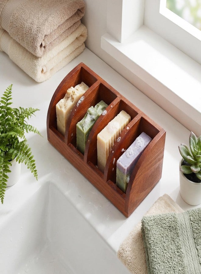 Yiyiring Natural Wooden Multi-bar Soap Holder 7.5 x 3.2 x 3.2 Inch for Shower, 4-Slot Self Draining Handmade Soap Dish, Bathroom Organizer for Bar Soaps, Keeps Bars Dry Longer - Image 3