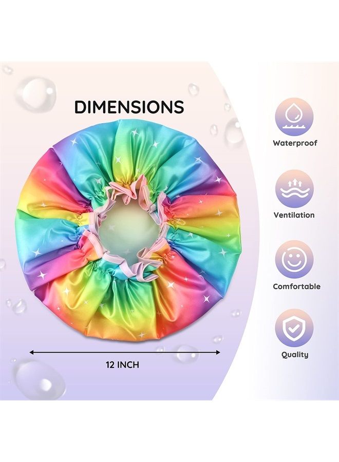 mikimini Shower Cap for Women, Reusable Shower Cap for Kids, Double Waterproof Hair Cap for Shower, Soft PVC Lining Bath Cap for Kids and Girls X-Large Pack of 2 - Image 3
