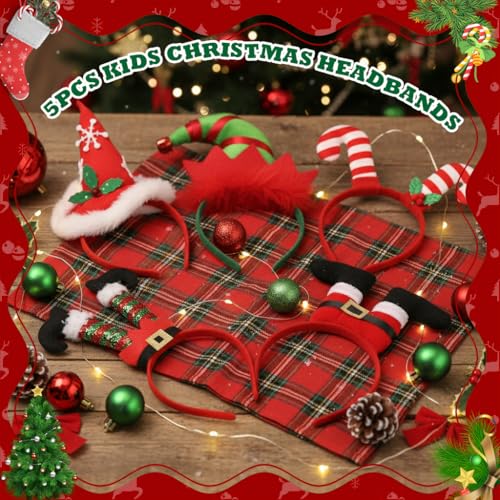 PALAY® 5Pcs Christmas Headbands for Kids Girls Women Cute Elf & Santa Xmas Hat Costume Headwear Christmas Decorations Accessories Holiday Party Favors for Women, Girls - Image 3
