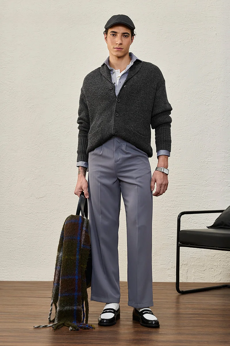 سنيتش Dark Grey Textured Long Sleeve Slim Fit Sweater