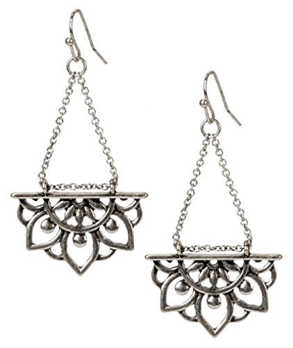 SPUNKYsoul New Beginnings Lotus Flower Antique Silver Boho Chic Tribal Ethnic Fishhook Dangle Earrings for Women Gift (Silver) - Image 5