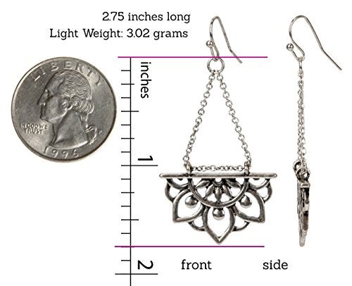 SPUNKYsoul New Beginnings Lotus Flower Antique Silver Boho Chic Tribal Ethnic Fishhook Dangle Earrings for Women Gift (Silver) - Image 3