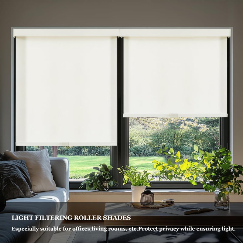 AOSKY Light Filtering Roller Shades Cordless Blinds for Windows, 1% Openness Free-Stop Shades with Valance, Thermal Insulated Fabric, UV Protection, Natural Woven Blindsï¼ˆ20" W x 72" H, Ivoryï¼‰ - Image 2