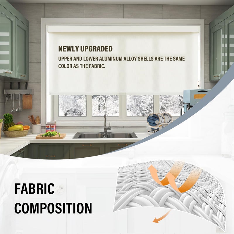 AOSKY Light Filtering Roller Shades Cordless Blinds for Windows, 1% Openness Free-Stop Shades with Valance, Thermal Insulated Fabric, UV Protection, Natural Woven Blindsï¼ˆ20" W x 72" H, Ivoryï¼‰ - Image 5